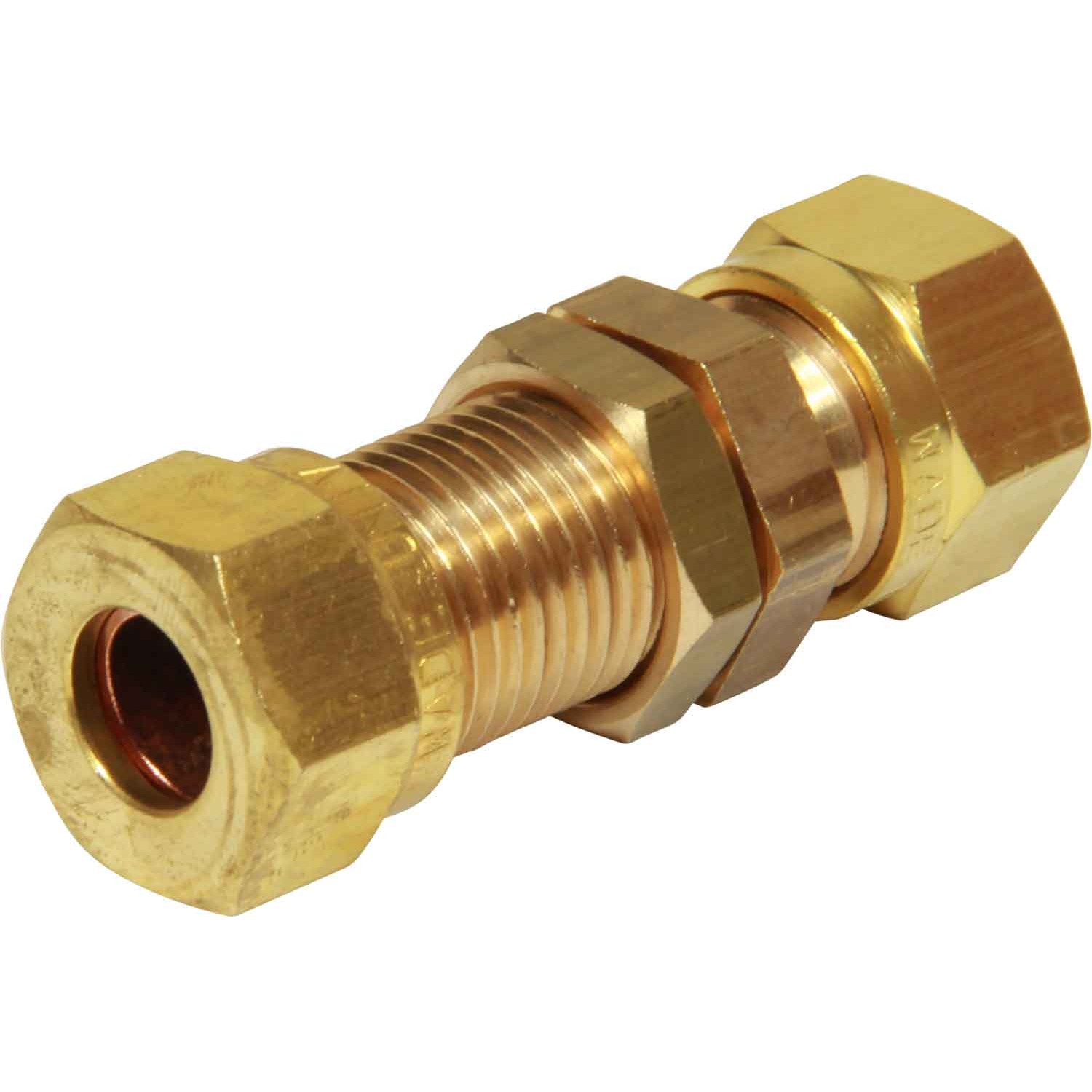 WADE BRASS COMPRESSION FITTINGS 08MM OD X 10MM EQUAL ENDED BULKHEAD 9-00689 