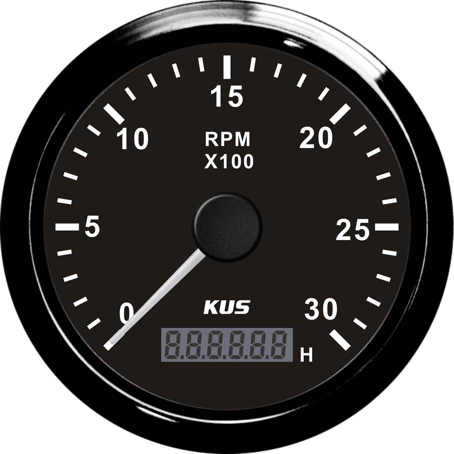 KUS Waterproof Tachometer REV Counter RPM Gauge with Hour Meter 3000RPM 85mm 12V/24V with Backlight 