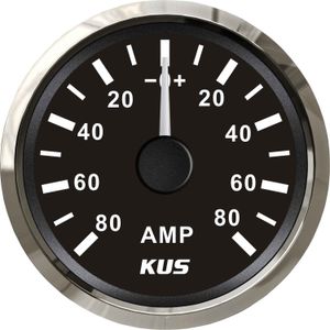 KUS Ammeter Gauge -80-0-80 Amps (Stainless Steel Bezel / Black Dial)