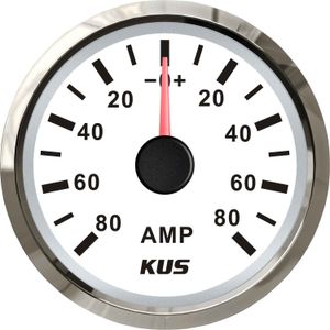KUS Ammeter Gauge -80-0-80 Amps (Stainless Steel Bezel / White Dial)