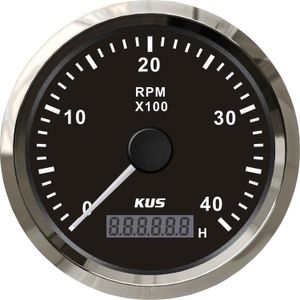 KUS Tachometer Gauge with Hourmeter (4000RPM / Stainless & Black)