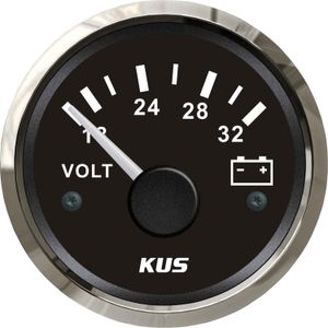 KUS Voltmeter Gauge with Stainless Steel Bezel (24V / Black)