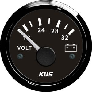 KUS Voltmeter Gauge with Black Stainless Steel Bezel (24V)