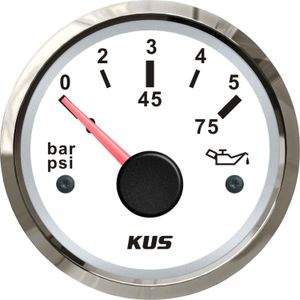 KUS Oil Pressure Gauge 5 Bar (Stainless Bezel / White Dial)
