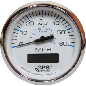 Faria Speedometer with LCD Display in Chesapeake SS White (GPS, 60MPH)