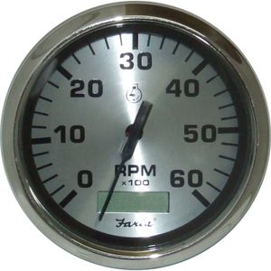 Faria Beede Tacho/Hourmeter in Spun Silver (6000RPM / Petrol Inboard)