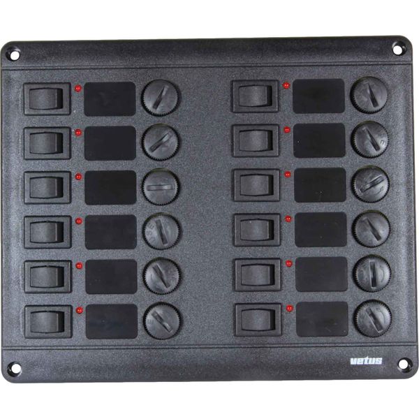 Vetus P12F12 Horizontal Switch Panel 12 Way (12V / Fused)