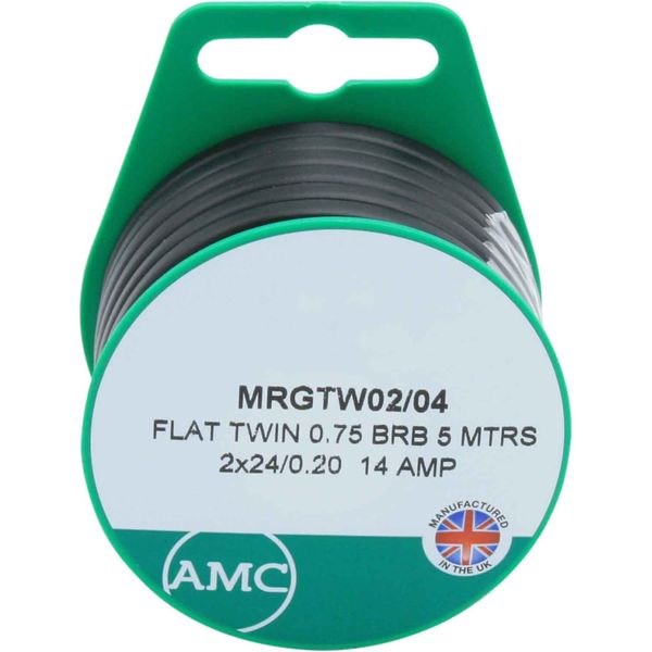 AMC Flat 2 Core 0.75mm&sup2; Black Thin Wall Cable (5m)