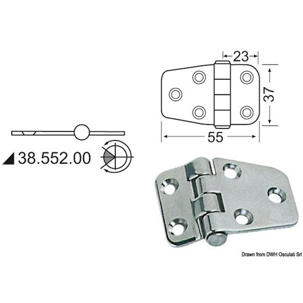 Osculati Stainless Steel Hinge (55mm x 37mm / Central Pin)