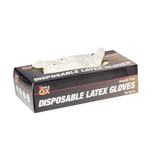 Triple QX Powder Free Latex Gloves (White / Pack of 100 / Small)