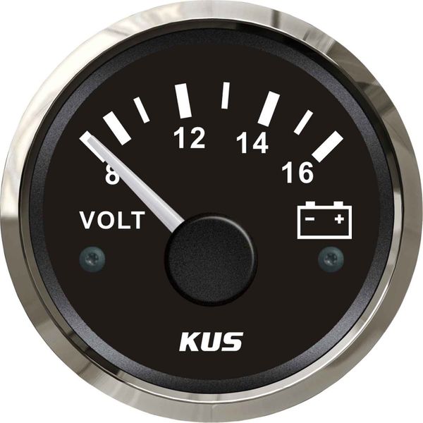 KUS Voltmeter Gauge with Stainless Steel Bezel (12V / Black)