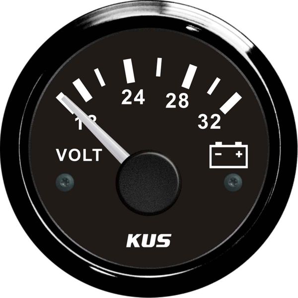 KUS Voltmeter Gauge with Black Stainless Steel Bezel (24V)