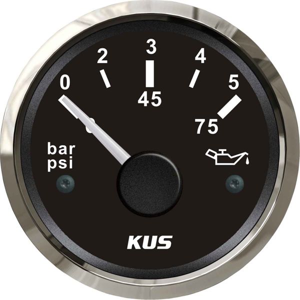 KUS Oil Pressure Gauge 5 Bar (Stainless Bezel / Black Dial)