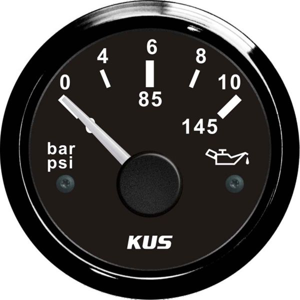 KUS Oil Pressure Gauge 10 Bar (Black Bezel / Black Dial)
