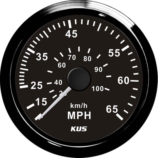 KUS Mechanical Speedometer Gauge 65MPH (Black Bezel & Dial)