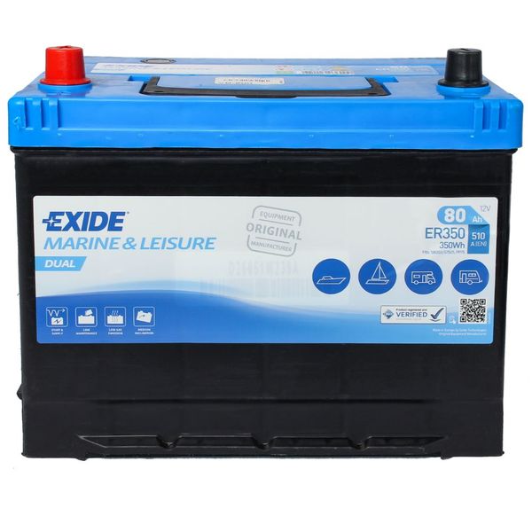 Starting & Auxiliary - 3 Years Warranty Exide 12V 80AH ER350 Deep Cycle Leisure Marine Battery NCC VERIFIED MADE IN EU Dual Purpose 