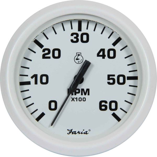 Faria Beede Tachometer in Dress White Style (6000RPM / Petrol Inboard)