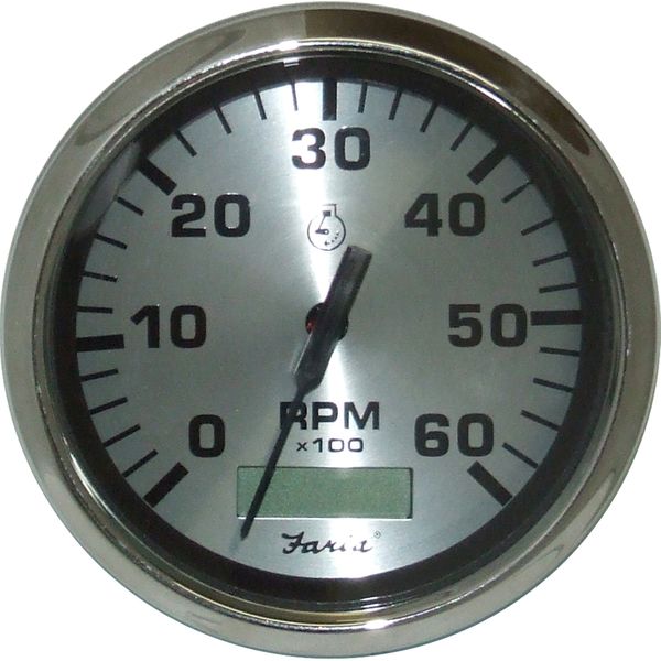 Faria Beede Tacho/Hourmeter in Spun Silver (6000RPM / Petrol Inboard)