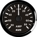 KUS Ammeter Gauge 80-0-80 Amps (Black Stainless Bezel / Black Dial)