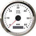 KUS Tachometer Gauge with Hourmeter (6000RPM / Stainless & White)