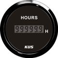 KUS Hourmeter Gauge with Black Stainless Bezel (12V / 24V)